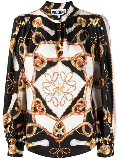 Moschino Baroque Pattern-print Silk Shirt In Schwarz