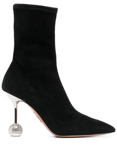 Aquazzura Yes Darling 95 Black Suede Ankle Boots