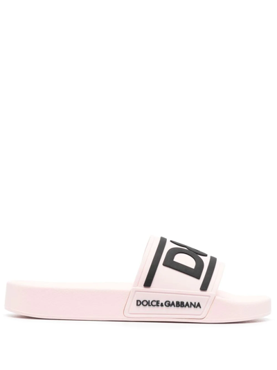 Dolce & Gabbana Logo-print Rubber Slides In Rosa