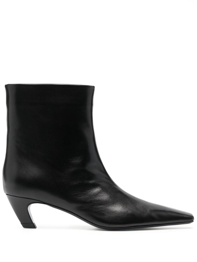 Khaite 50mm Curved-heel Detail Ankle Boots In Black