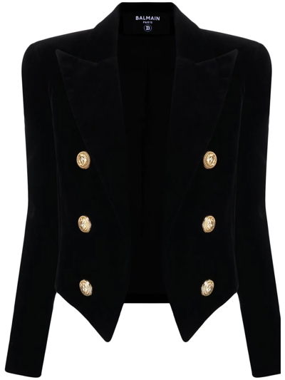 Balmain Spencer Cropped Cotton Jacket In Nero