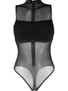 Alice And Olivia Nichol High-neck Sleeveless Mesh Bodysuit In Black