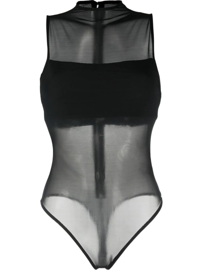Alice And Olivia Nichol High-neck Sleeveless Mesh Bodysuit In Black