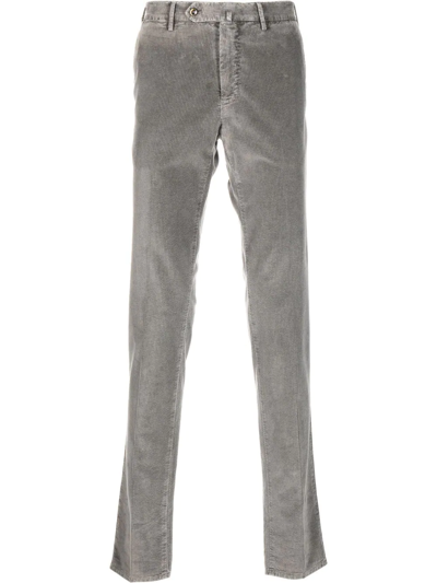 Pt Torino Fine Ribbed Straight-leg Trousers In Grau