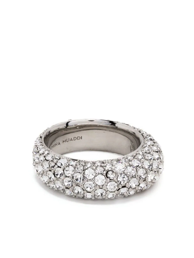 Amina Muaddi Cameron Crystal-embellished Ring In Whicry.whit Crystal
