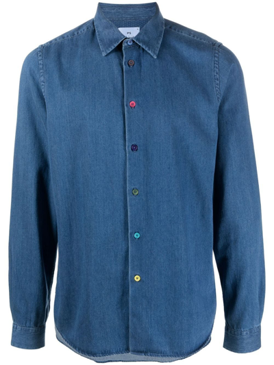 Ps By Paul Smith Long-sleeve Organic Denim Shirt In Blau