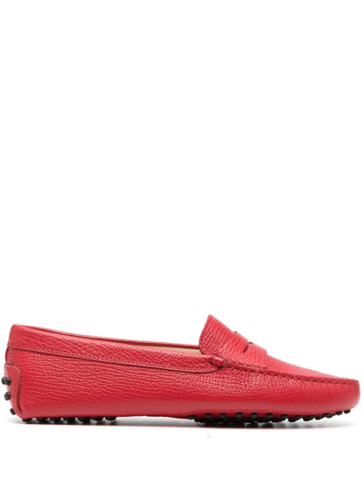 Tod's Gommino Hammered-leather Loafers In Red