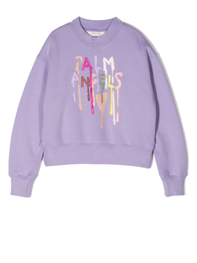 Palm Angels Kids' Logo-print Cotton Sweatshirt In Lilac Multi