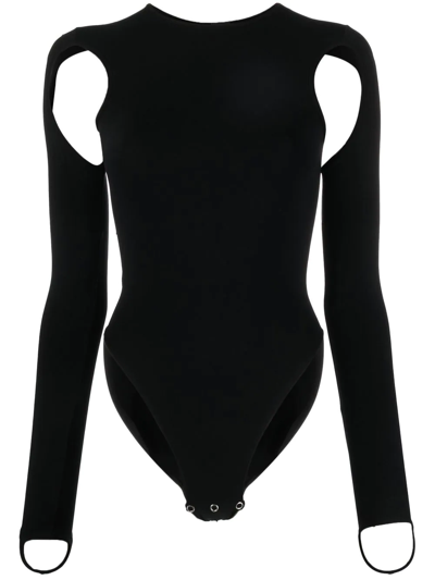 Andreädamo Cut-out Slim-fit Stretch-woven Bodysuit In Black