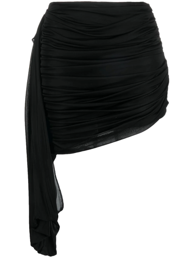 Andreädamo High-waiste Asymmetric Draped Midi Skirt In Black