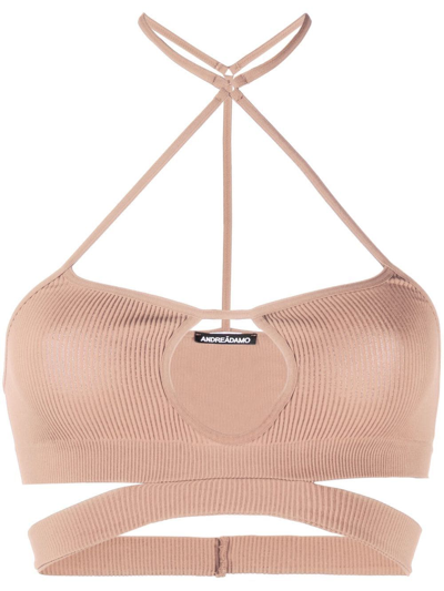 Andreädamo Ribbed-knit Halterneck Bralette In Nude