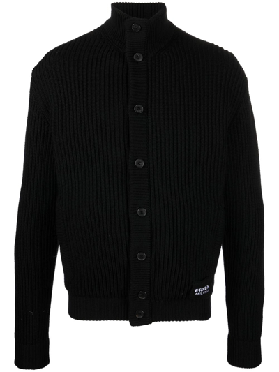 Prada Ribbed-knit Virgin-wool Cardigan In Black