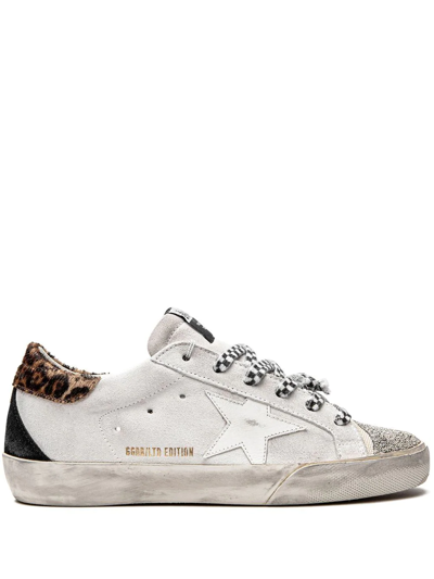 Golden Goose Super-star Low-top Sneakers In White/silver/beige Brown Leo/b