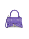 Balenciaga Xs Hourglass Croc-embossed Leather Top Handle Bag In Purple