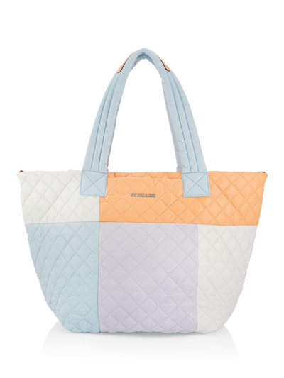 Mz Wallace Medium Metro Colorblock Quilted Nylon Tote Deluxe In Pastel Patchwork/nickel