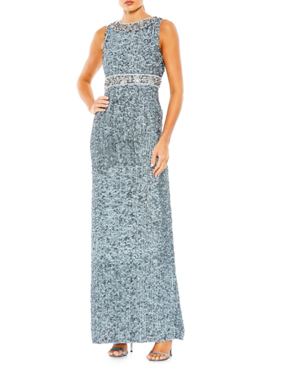 Mac Duggal Sequin Embellished Full Length Column Gown In Slate Blue