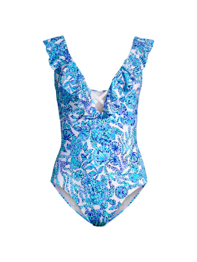 Lilly Pulitzer Vivek Ruffled One-piece Swimsuit In Turquoise