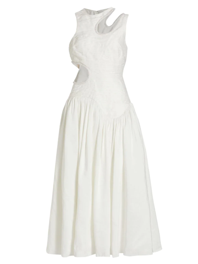 Aje Jolie Asymmetric Cutout Linen-blend Dress In Ivory