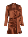 Veronica Beard Agatha Silk Ruched Mini A-line Dress In Brown