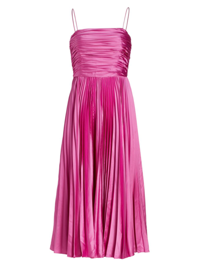 Amur Heba Pleated Charmeuse Midi Dress In Pink