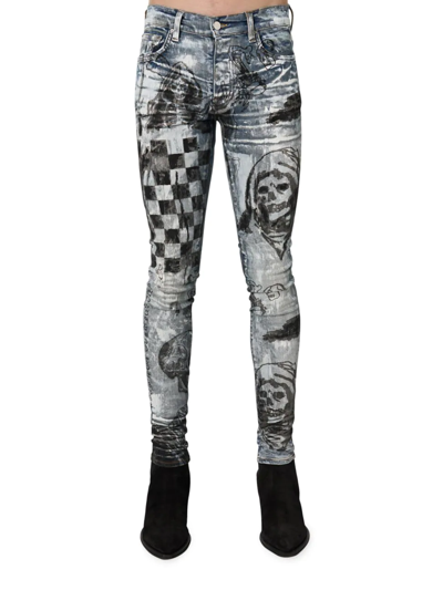 Amiri Wes Lang Skinny-fit Printed Jeans In Painted Indigo