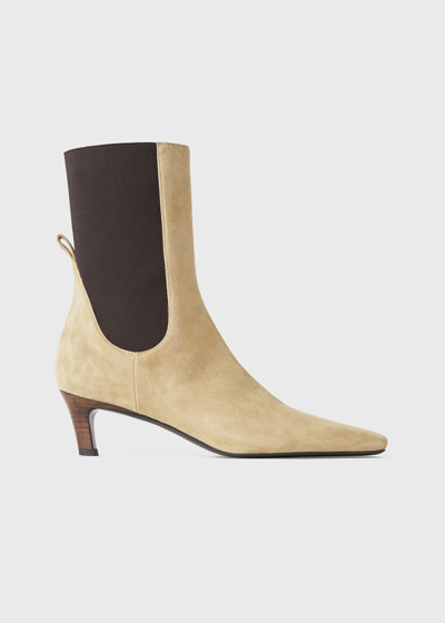 Totême The Mid Heel Suede Boot Beige