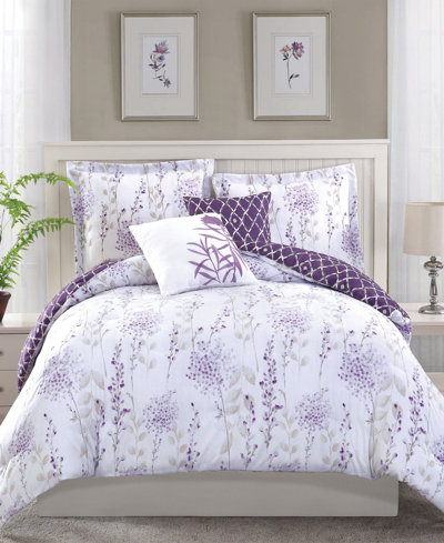 Boho Living Fresh Meadow 5 Piece Reversible Comforter Set, Full/queen In Lilac