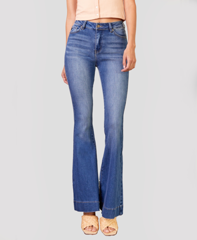 Kancan Women's High Rise Faded Stretch Flare Jeans In Blue Steel