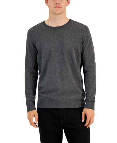 Alfani Men's Solid Crewneck Sweater, Created For Macy's In Charcoal Heather