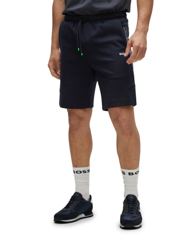 Hugo Boss Regular-fit Shorts With Logo-tape Inserts In Dark Blue