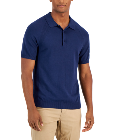 Alfani Men's Ribbed Raglan Sweater-knit Polo Shirt, Created For Macy's In Neo Navy