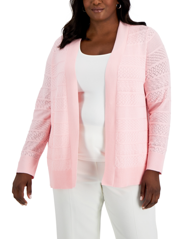 Karen Scott Women's Open-front Textured Stitch Cardigan Sweater, Created For Macy's In Soft Pink