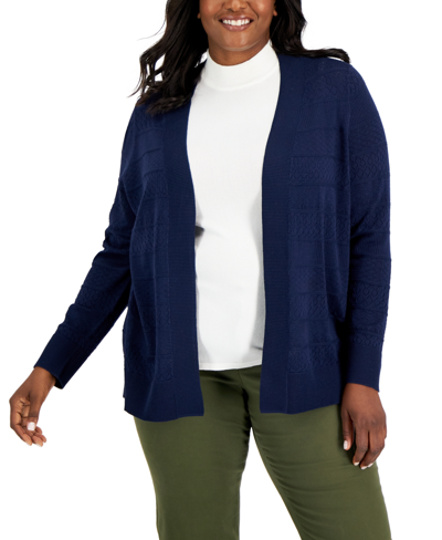 Karen Scott Plus Size Pointelle Cardigan, Created For Macy's In Intrepid Blue