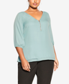 City Chic Trendy Plus Size Sexy Fling Elbow Sleeve Top In Seafoam