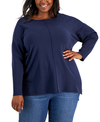 Style & Co Plus Size Front-seam Tunic Sweater, Created For Macy's In Industrial Blue