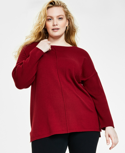 Style & Co Plus Size Front-seam Tunic Sweater, Created For Macy's In Scarlet Crush