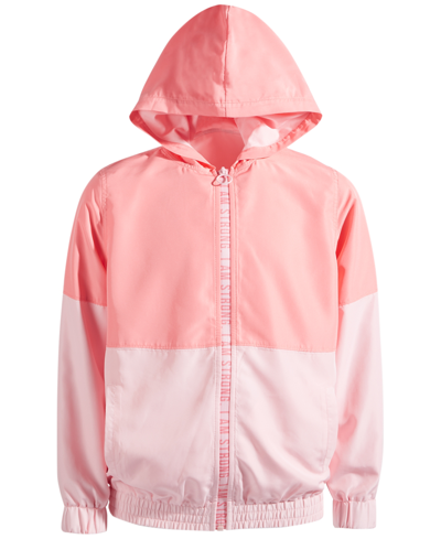 Id Ideology Kids' Big Girls August Colorblocked Full-zip Hooded Jacket, Created For Macy's In Salmon Rose