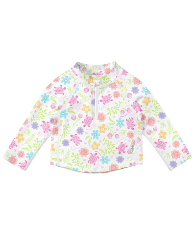 Green Sprouts I Play. Baby Girls Long Sleeve Zip Rash Guard Shirt In White Turtle Floral