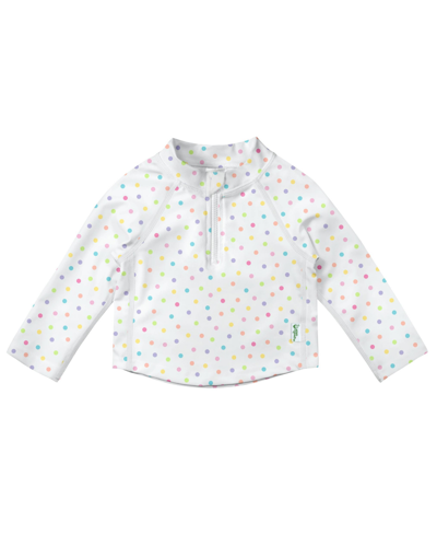 Green Sprouts Baby Girls Long Sleeve Zip Rash Guard Shirt In White Rainbow Dot