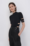 Jonathan Simkhai 'zena' Cut Out Mock Neck Short-sleeved Top In Black