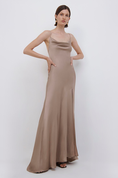 Jonathan Simkhai Finley Satin Slip Gown In Nutmeg