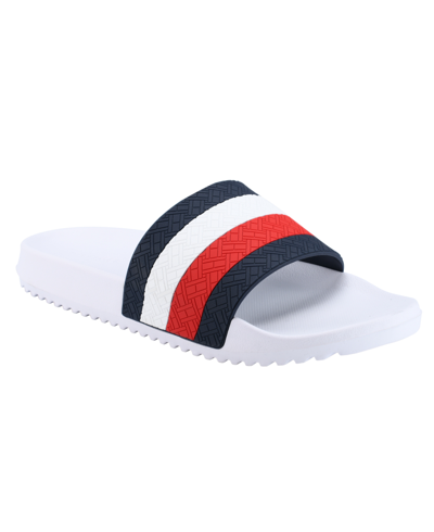 Tommy Hilfiger Men's Rozi Global Stripe Branding Pool Slide Sandals Men's Shoes In White