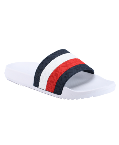 Tommy Hilfiger Men's Rozi Global Stripe Branding Pool Slide Sandals In White