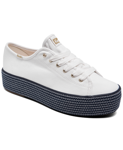 Keds Women's Triple Up Webbing Canvas Platform Casual Sneakers From Finish Line In White Navy