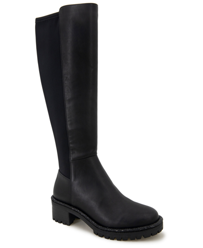 Kenneth Cole Reaction Women's Tate Jewel Stretch Tall Lug Sole Riding Boots Women's Shoes In Black