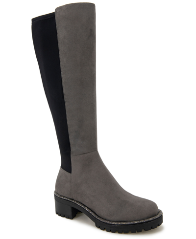 Kenneth Cole Reaction Women's Tate Jewel Stretch Tall Lug Sole Riding Boots Women's Shoes In Grey