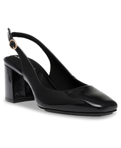 Anne Klein Women's Laney Sling Back Dress Heel Sandals In Black Patent