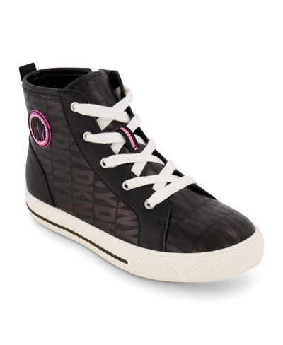 Dkny Kids' Little Girls All Over Logo High Top Sneakers In Black