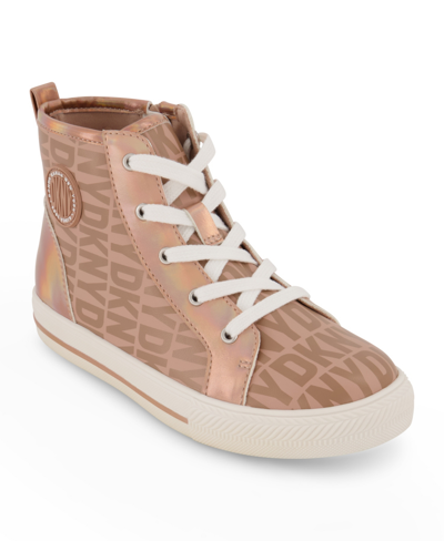 Dkny Little Girls All Over Logo High Top Sneakers In Tan/beige