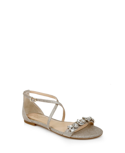 Jewel Badgley Mischka Women's Tessy Crisscross Strap Evening Flat Sandals In Gold Glitter